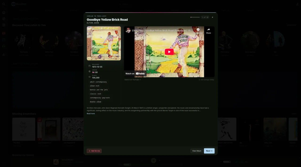 MusicSeerr discover queue with upcoming tracks